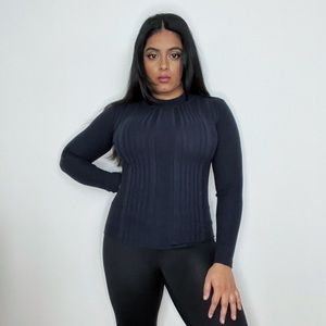 Navy Blue Gold Shoulder Button Sweater